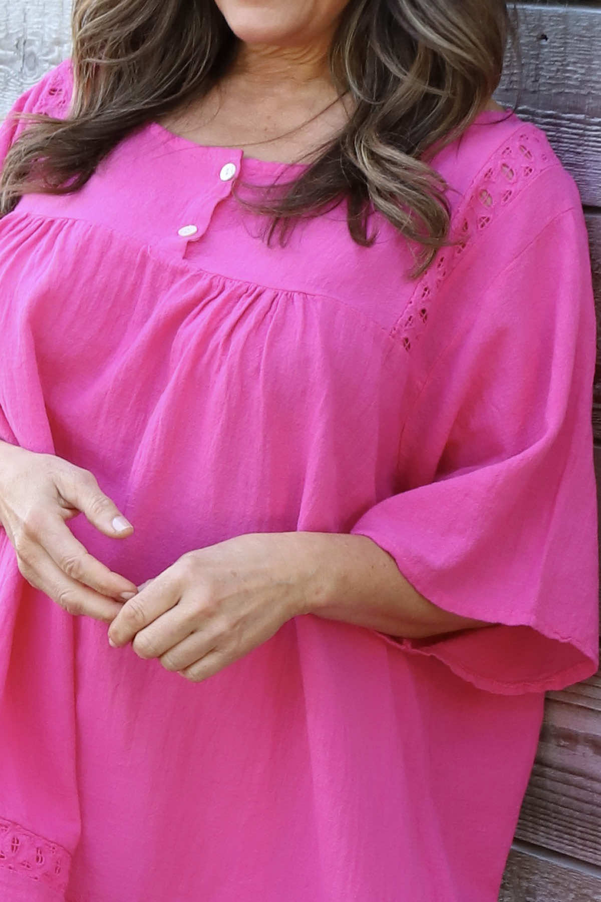 Ophira Smock Cotton Top Fuchsia