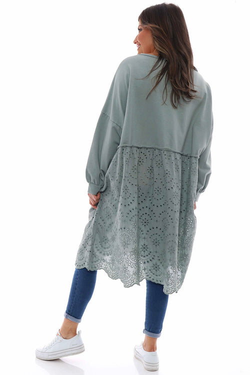 Narella Broderie Anglaise Cotton Tunic Sage Green - Image 6