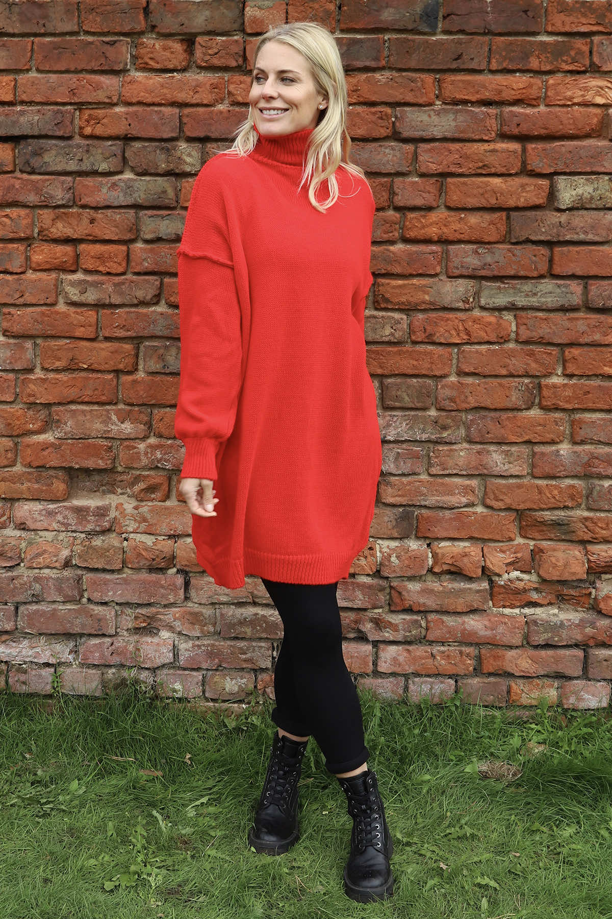 Bridie Polo Neck Knitted Tunic Red