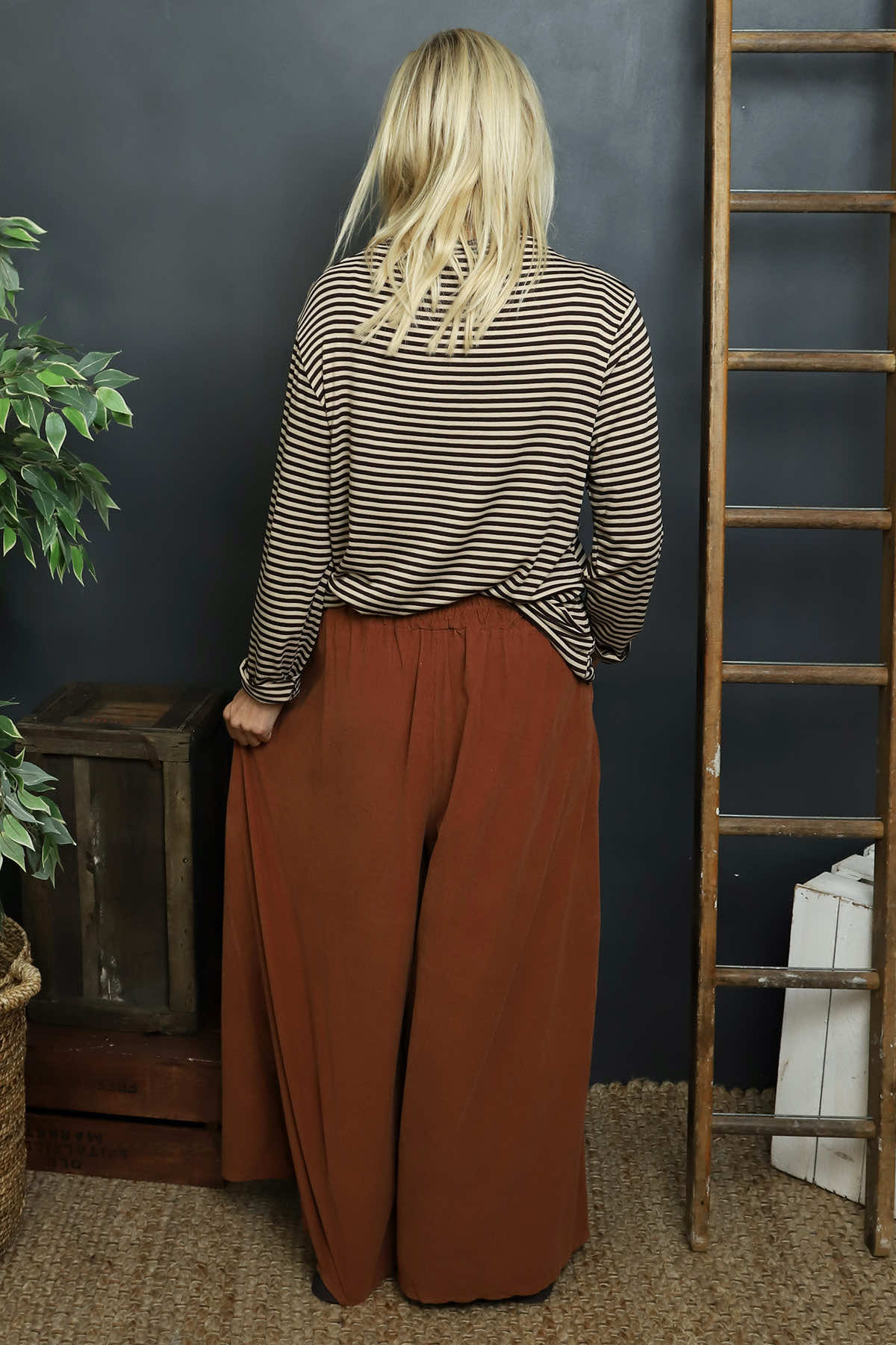 Trish Wide Leg Needlecord Trousers Burnt Orange