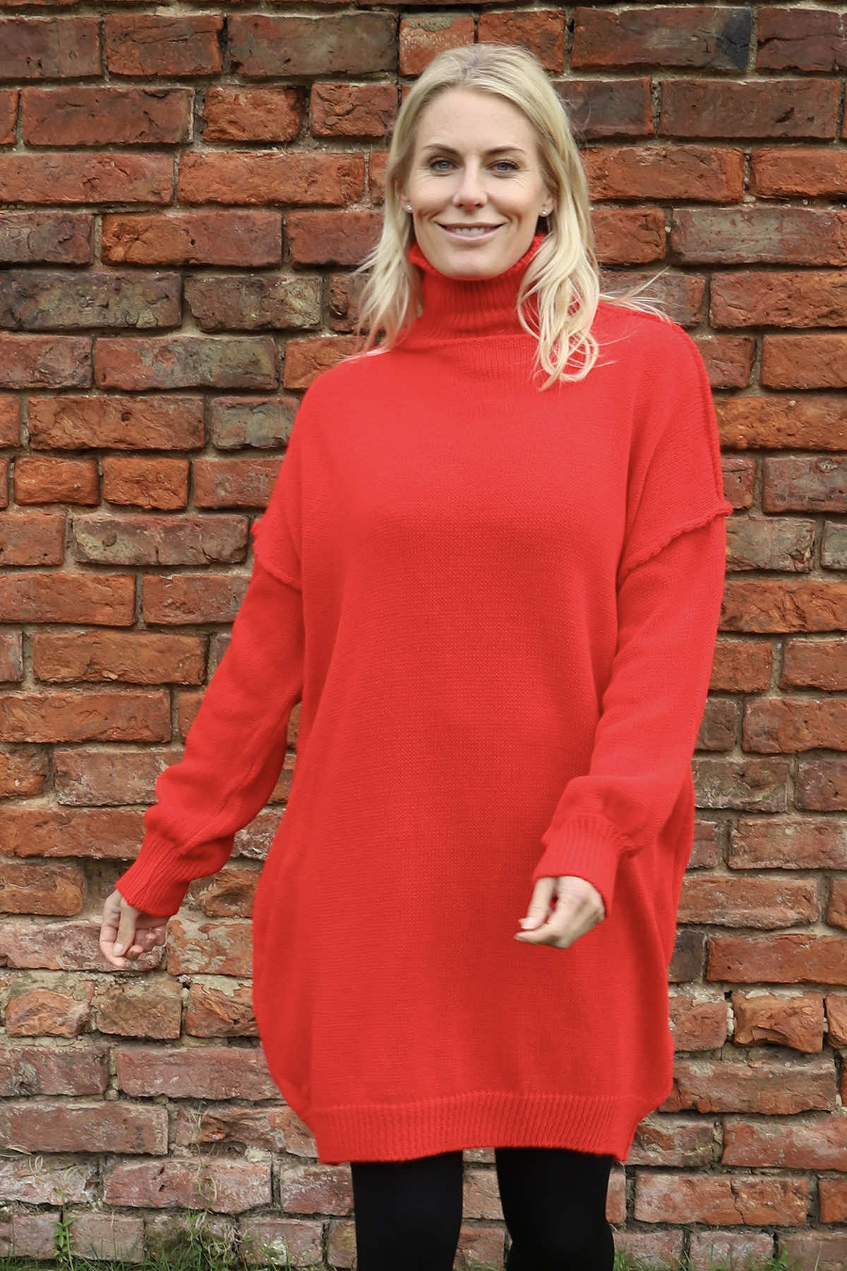 Bridie Polo Neck Knitted Tunic Red