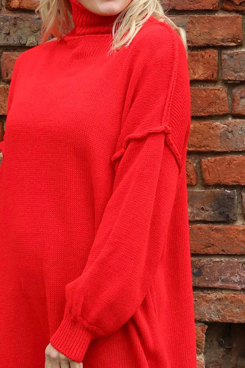 Bridie Polo Neck Knitted Tunic Red - Image 3