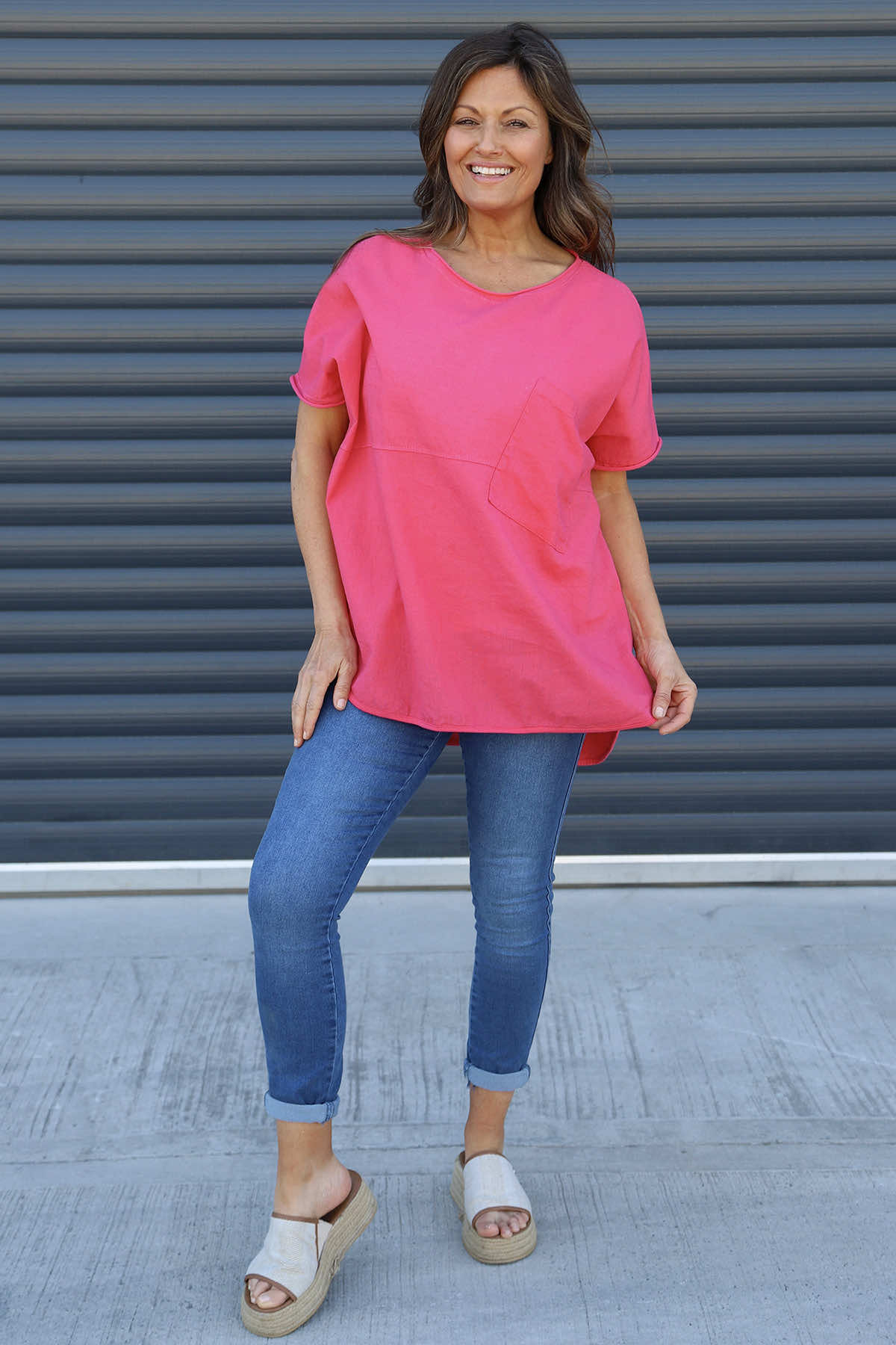 Folkestone Pocket Linen Top Fuchsia