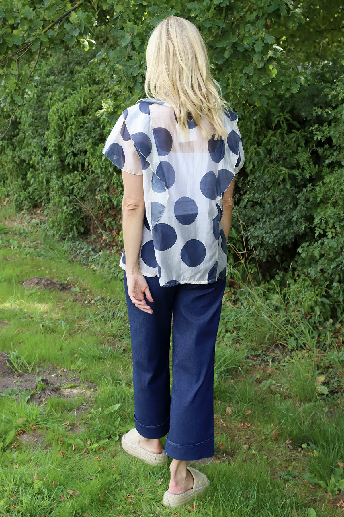 Skye Spot Print Frill Shirt Navy