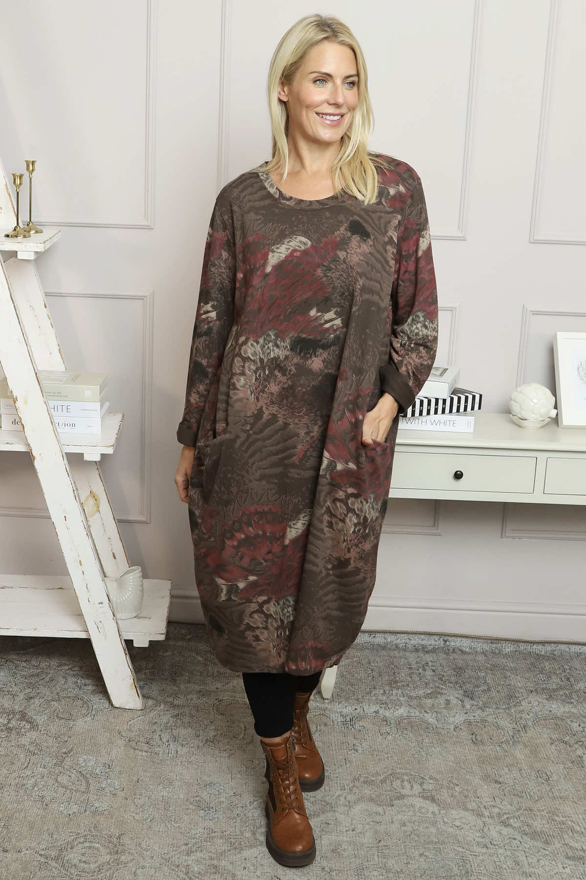 Owena Print Cotton Dress Cocoa