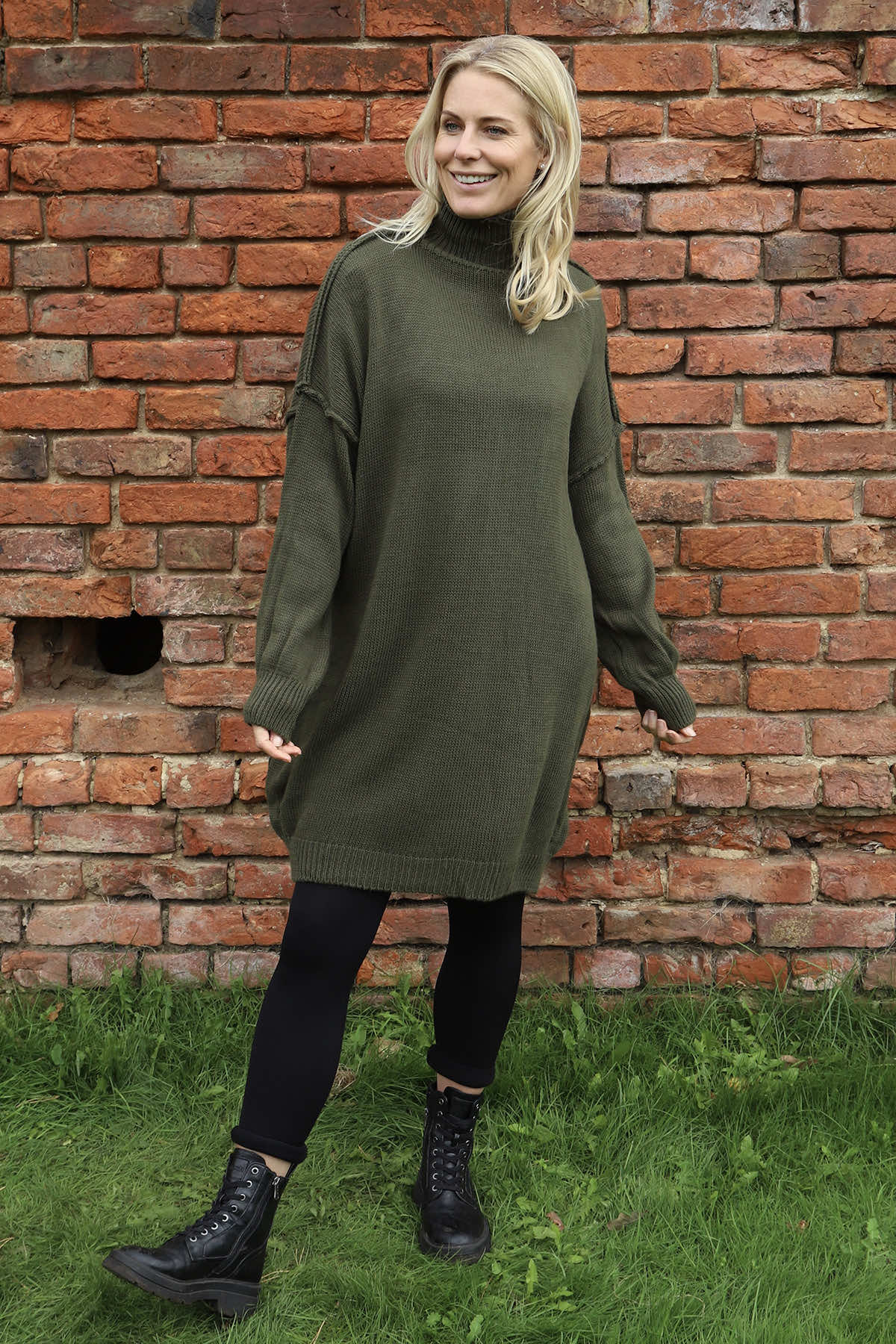 Bridie Polo Neck Knitted Tunic Khaki