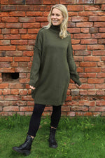 Bridie Polo Neck Knitted Tunic Khaki Khaki - Bridie Polo Neck Knitted Tunic Khaki