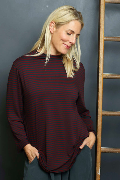 Lyssa Cowl Neck Stripe Top Charcoal