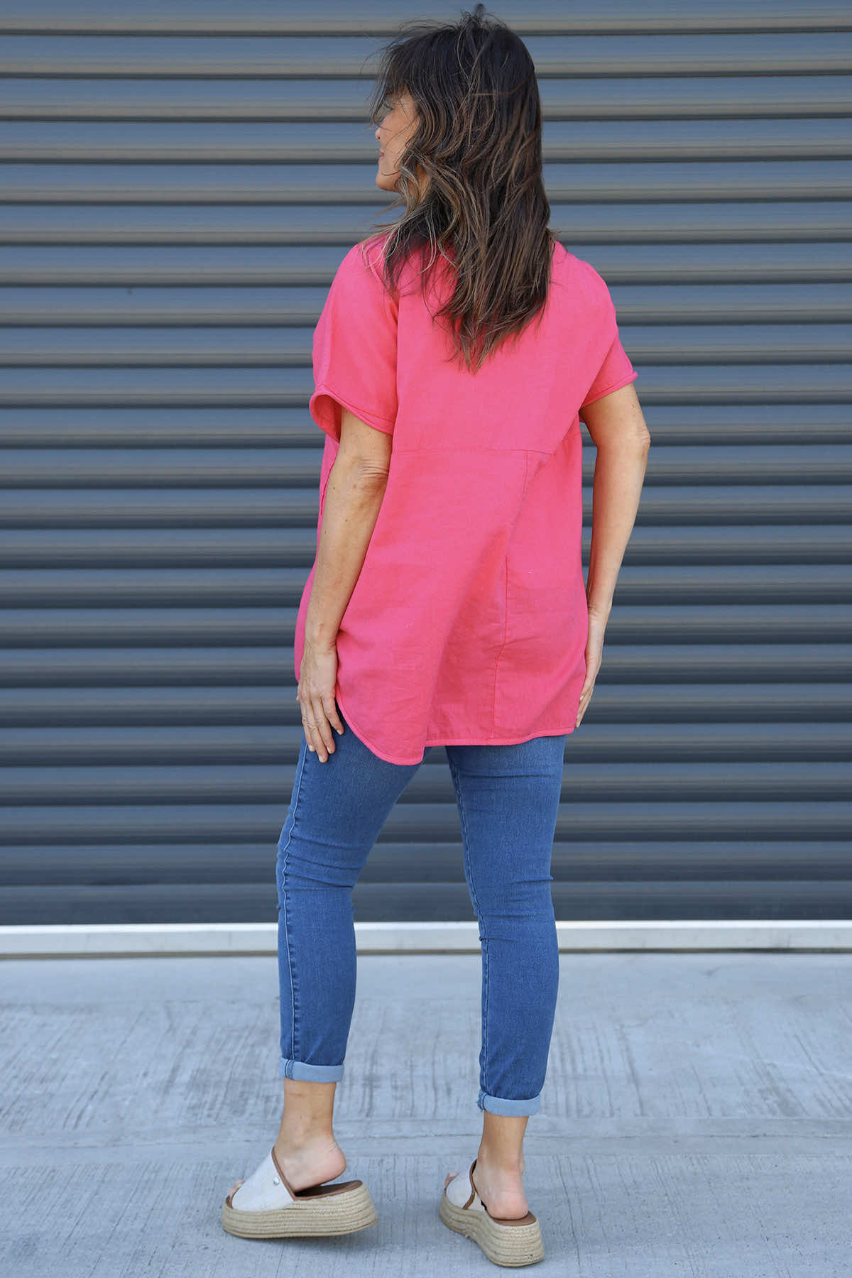 Folkestone Pocket Linen Top Fuchsia
