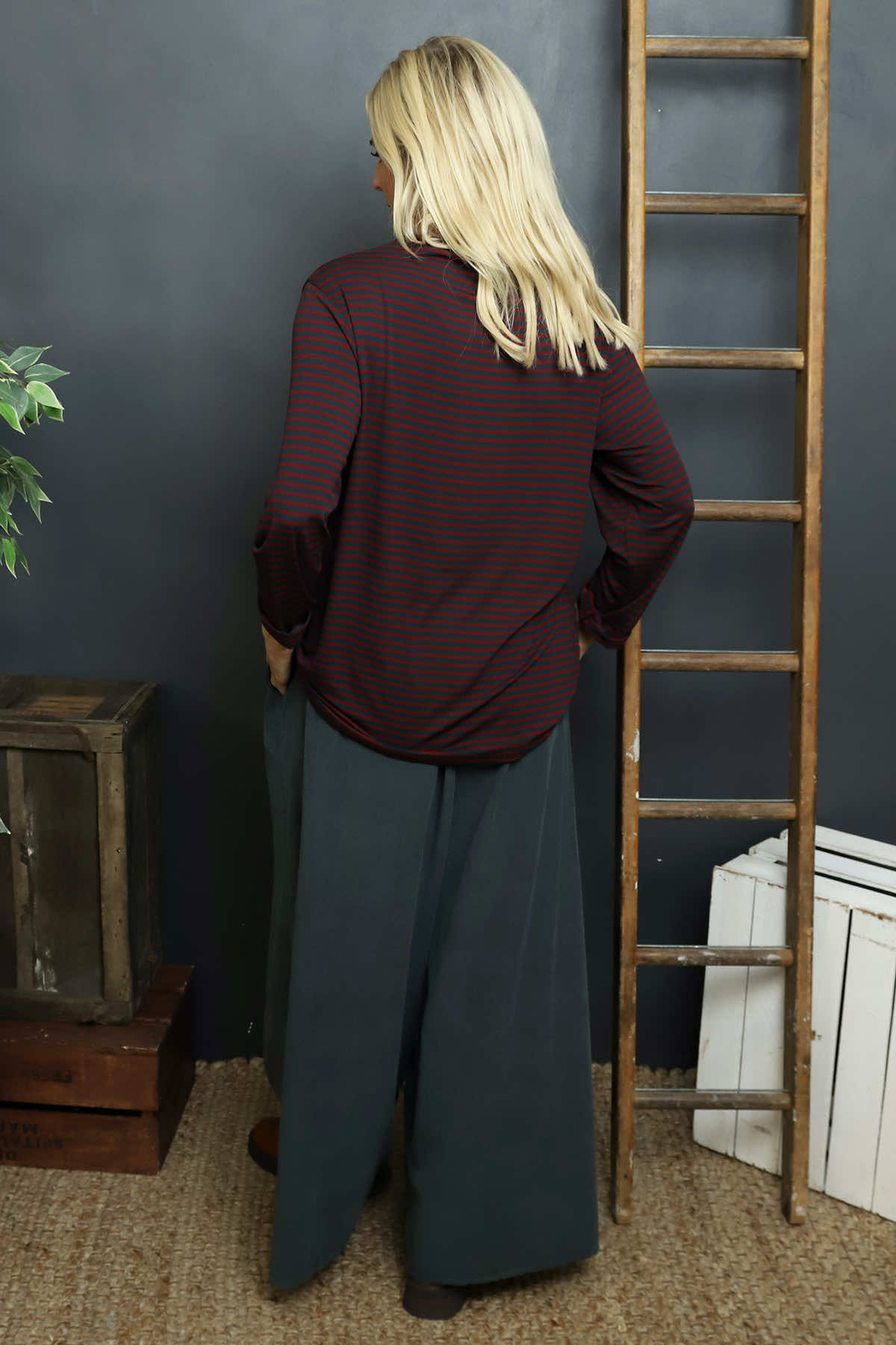 Lyssa Cowl Neck Stripe Top Charcoal