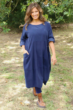Penelope Pocket Needlecord Dress Navy