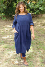 Penelope Pocket Needlecord Dress Navy Navy - Penelope Pocket Needlecord Dress Navy