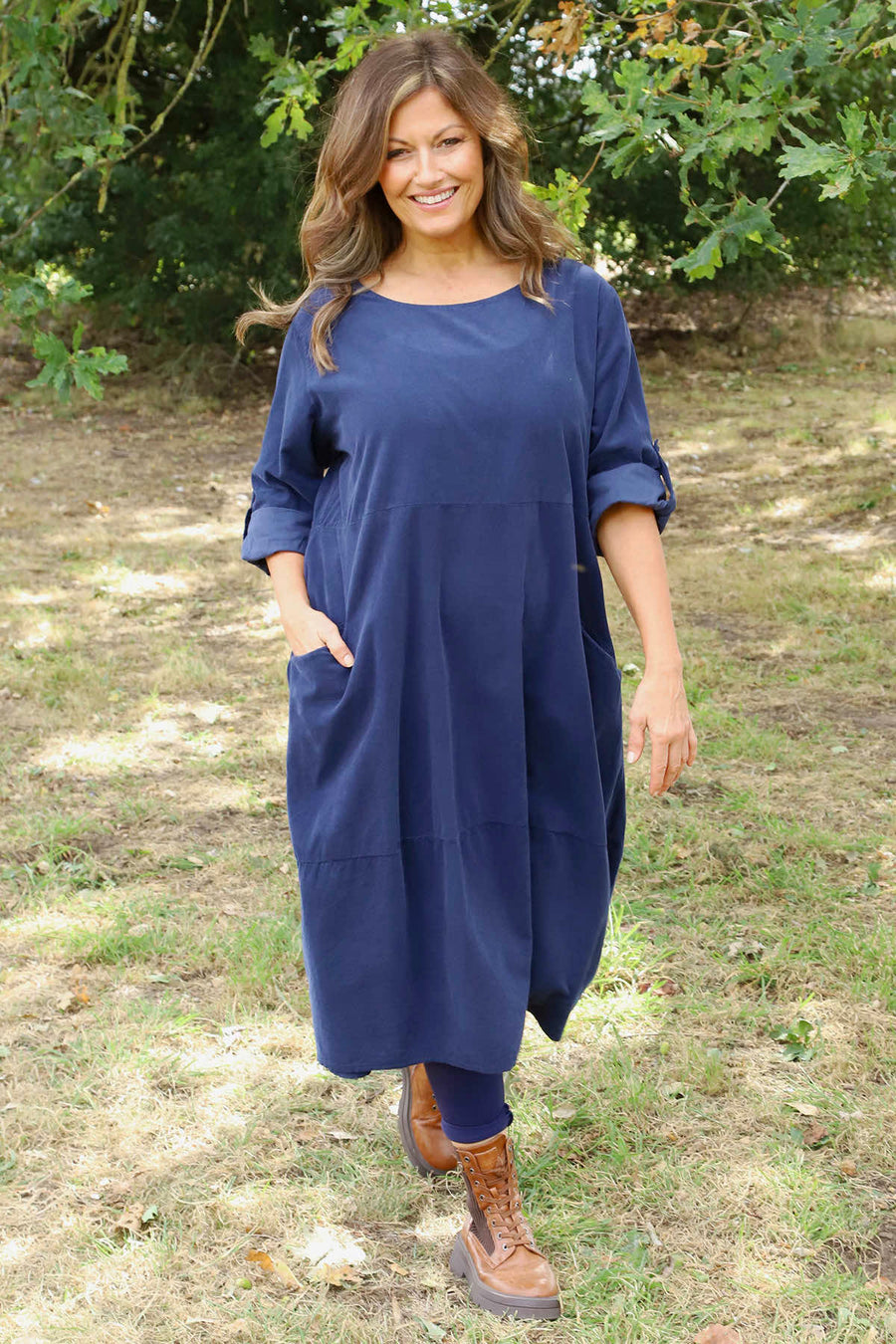 Penelope Pocket Needlecord Dress Navy