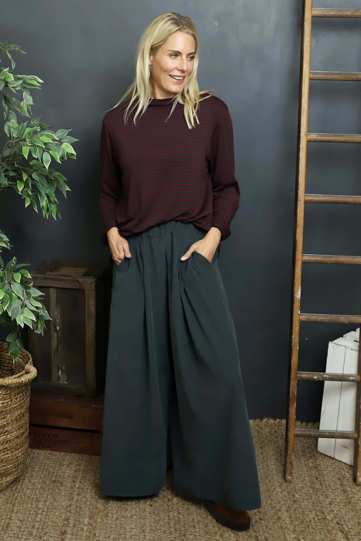 Trish Wide Leg Needlecord Trousers Charcoal