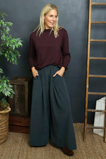 Trish Wide Leg Needlecord Trousers Charcoal Charcoal - Trish Wide Leg Needlecord Trousers Charcoal