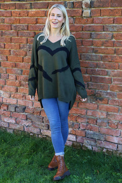 Roxanna Heart Knitted Jumper Khaki