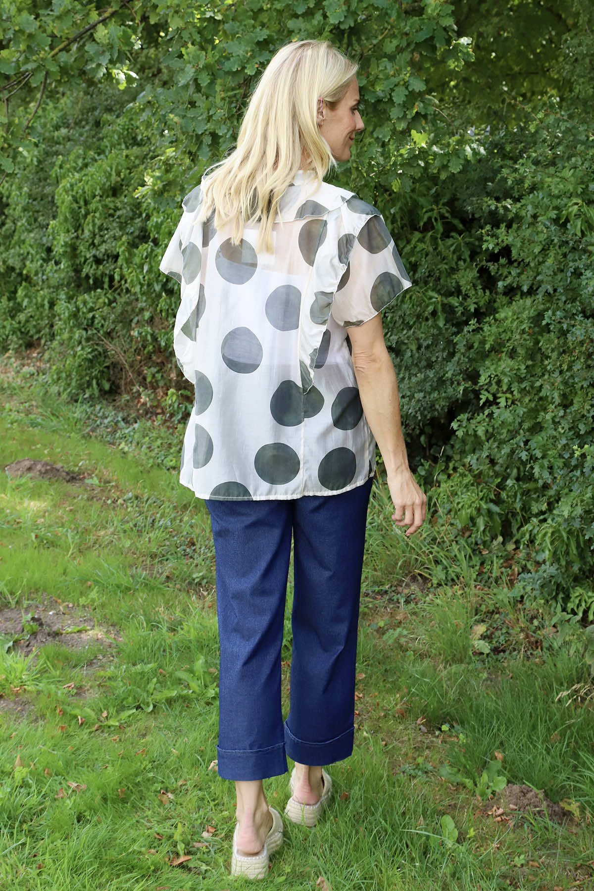 Skye Spot Print Frill Shirt Khaki