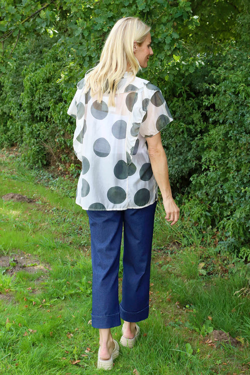 Skye Spot Print Frill Shirt Khaki - Image 4