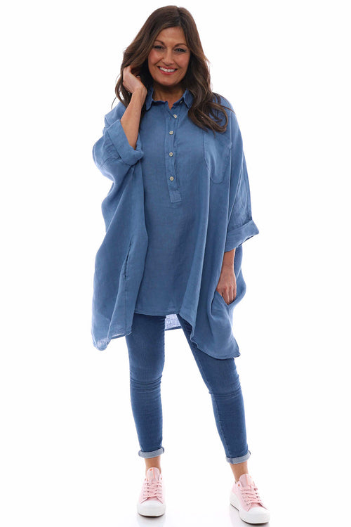 Par Linen Shirt Denim Blue - Image 4