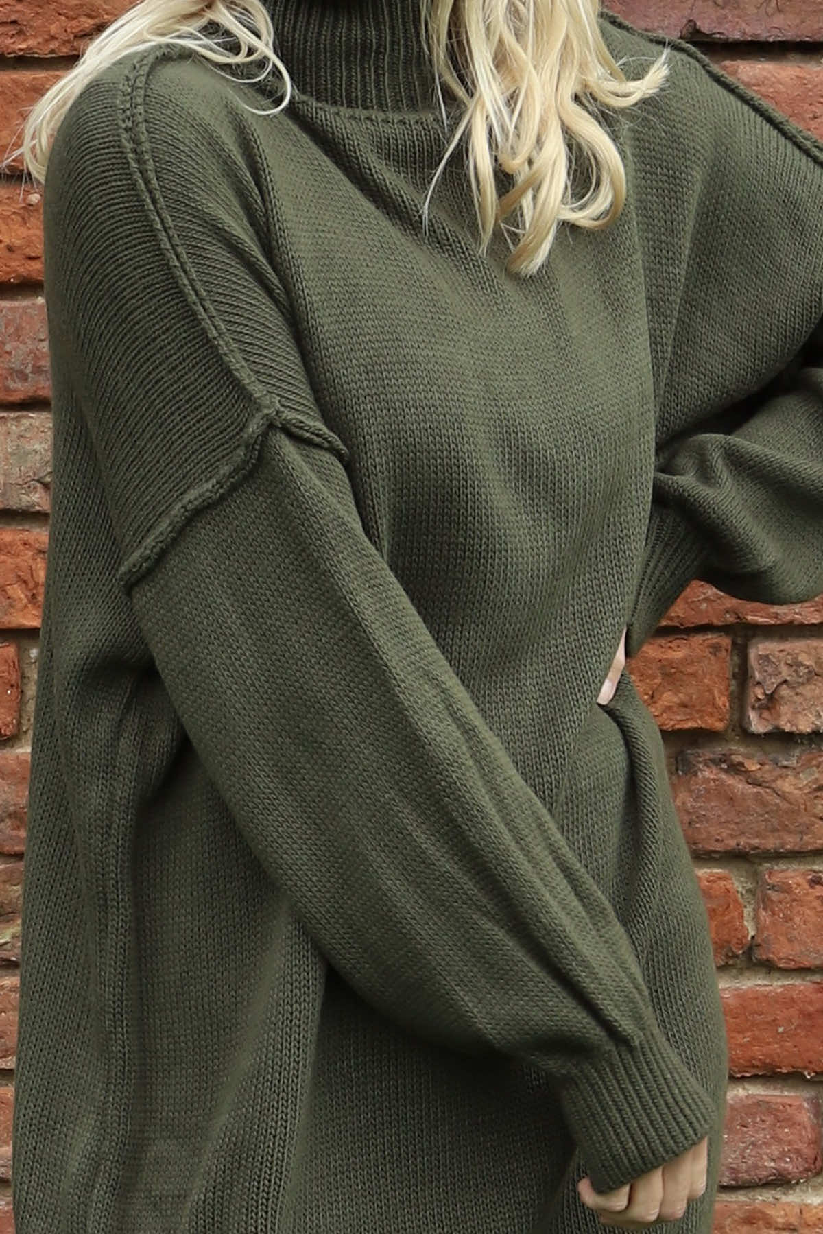Bridie Polo Neck Knitted Tunic Khaki