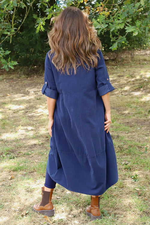 Penelope Pocket Needlecord Dress Navy - Image 4