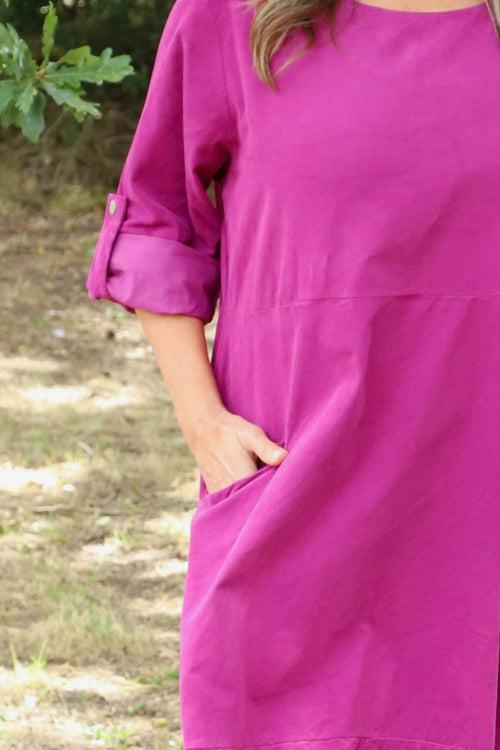 Penelope Pocket Needlecord Dress Magenta - Image 3