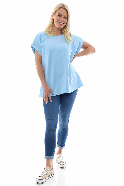 Rebecca Rolled Sleeve Top Powder Blue - Image 1