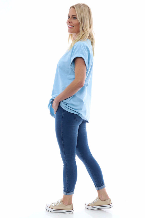Rebecca Rolled Sleeve Top Powder Blue - Image 3