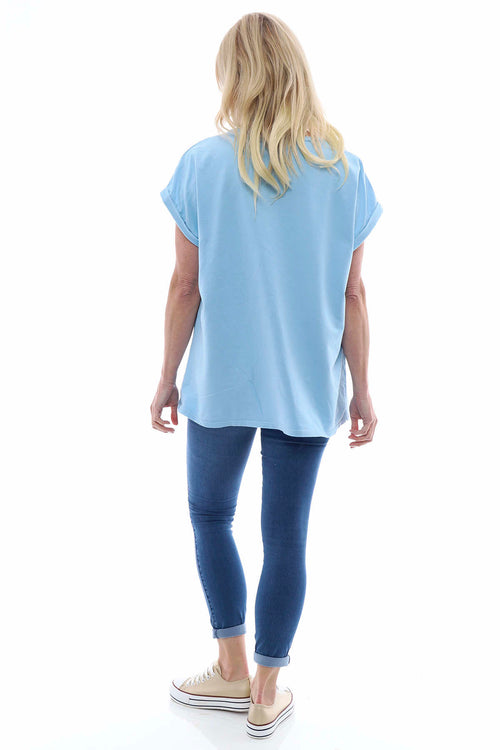 Rebecca Rolled Sleeve Top Powder Blue - Image 4