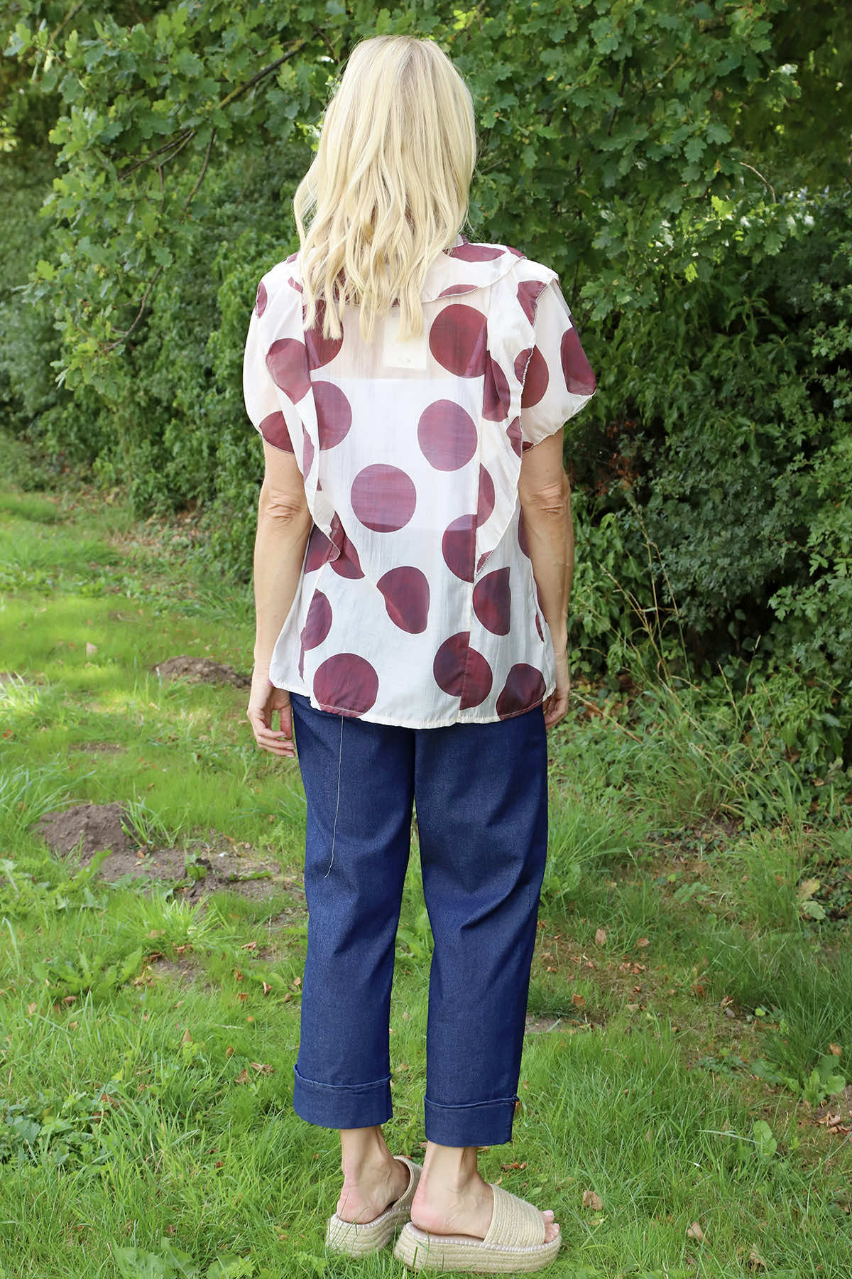 Skye Spot Print Frill Shirt Wine