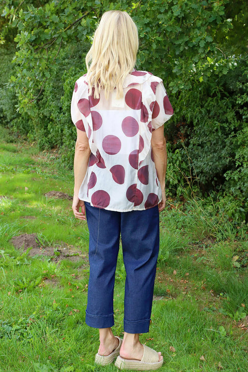 Skye Spot Print Frill Shirt Wine - Image 4