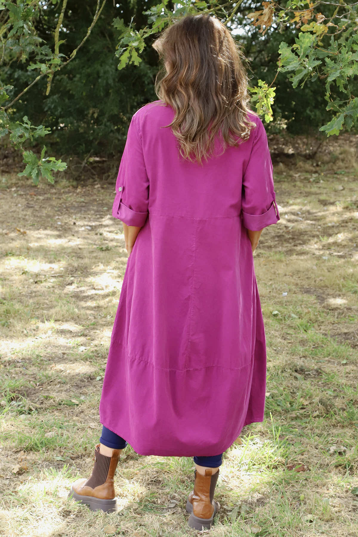 Penelope Pocket Needlecord Dress Magenta
