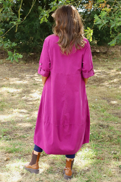 Penelope Pocket Needlecord Dress Magenta - Image 4