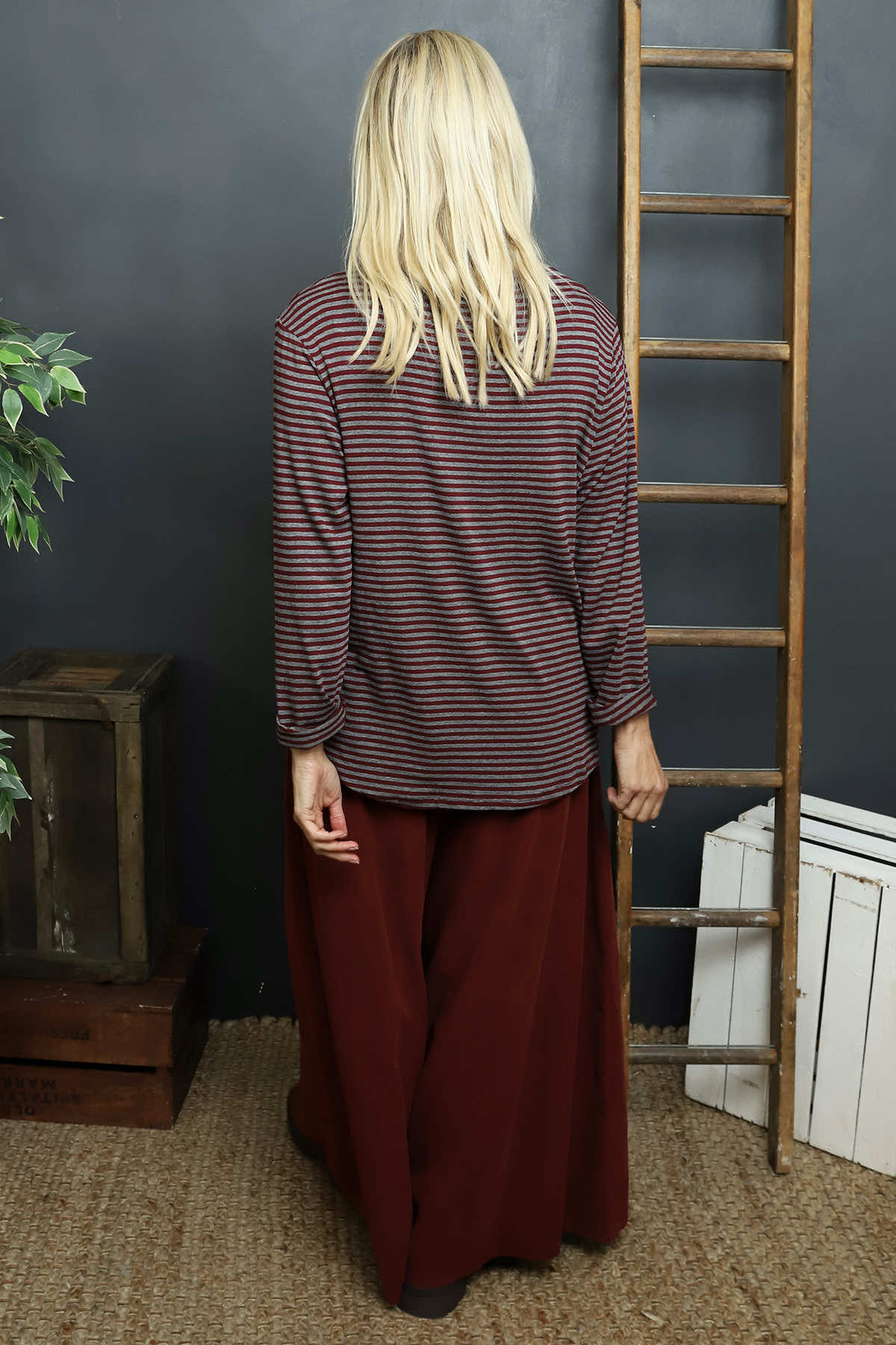 Lyssa Cowl Neck Stripe Top Marl Grey