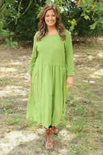 Sandown Long Sleeve Puffball Cotton Dress Olive Olive - Sandown Long Sleeve Puffball Cotton Dress Olive