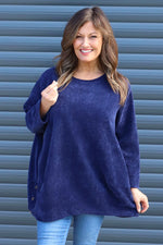 Kiera Button Detail Cord Top Navy Navy - Kiera Button Detail Cord Top Navy