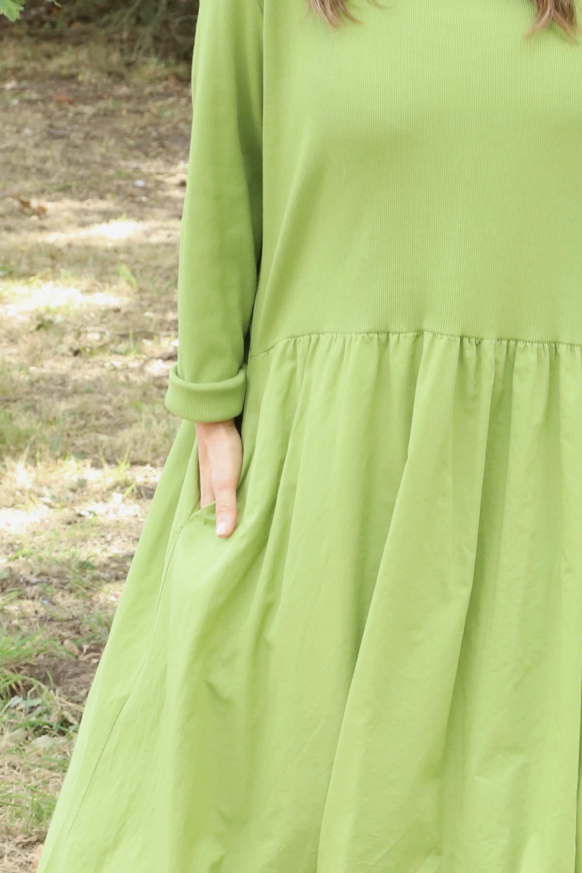 Sandown Long Sleeve Puffball Cotton Dress Olive