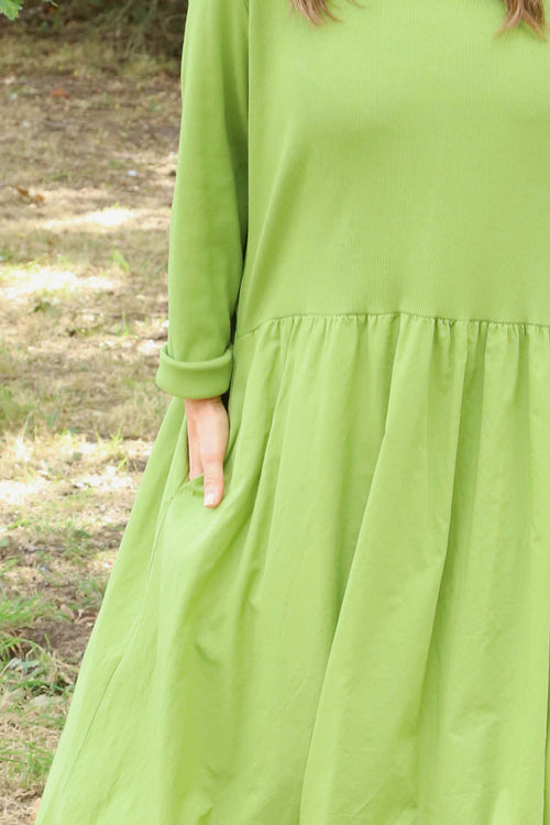 Sandown Long Sleeve Puffball Cotton Dress Olive - Image 3