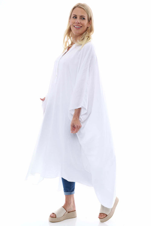 Elham Washed Linen Dress White - Image 3