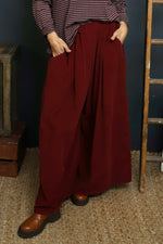 Trish Wide Leg Needlecord Trousers Wine Wine - Trish Wide Leg Needlecord Trousers Wine