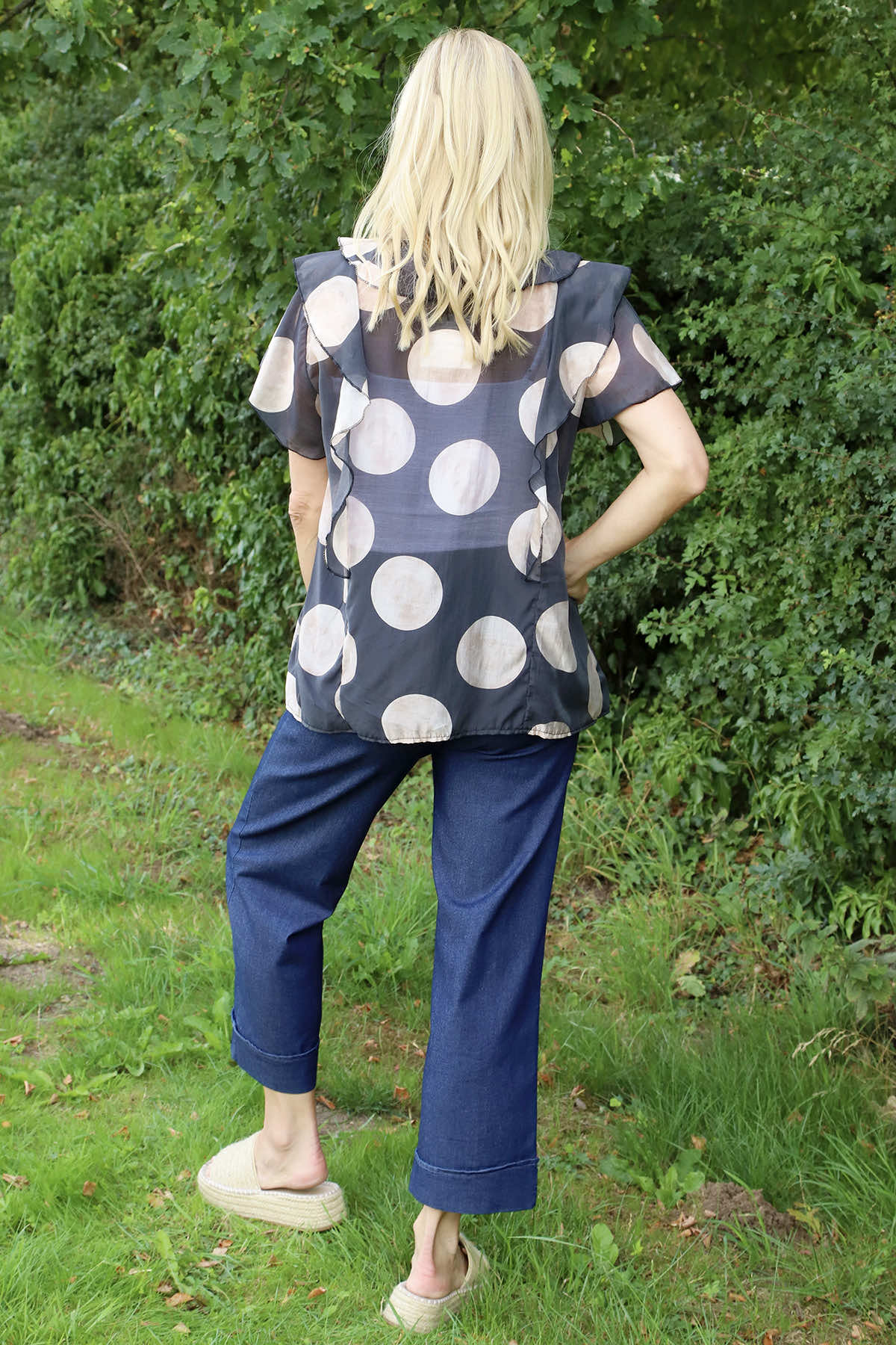 Skye Spot Print Frill Shirt Charcoal