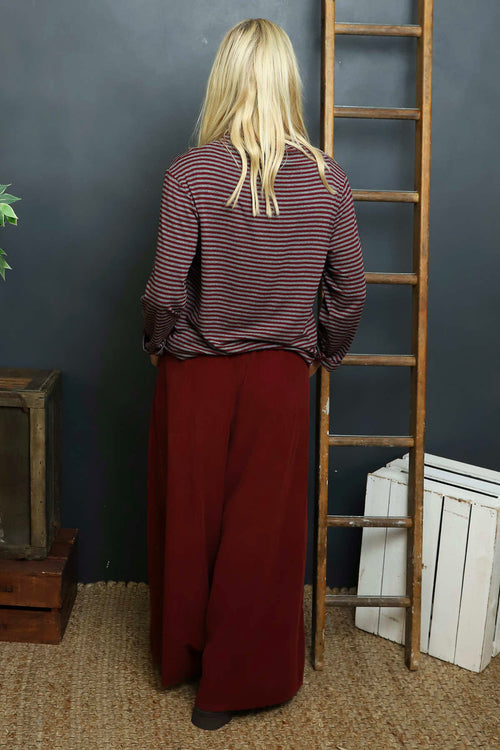 Trish Wide Leg Needlecord Trousers Wine - Image 4