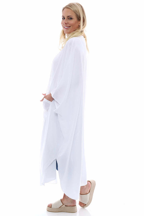 Elham Washed Linen Dress White - Image 5