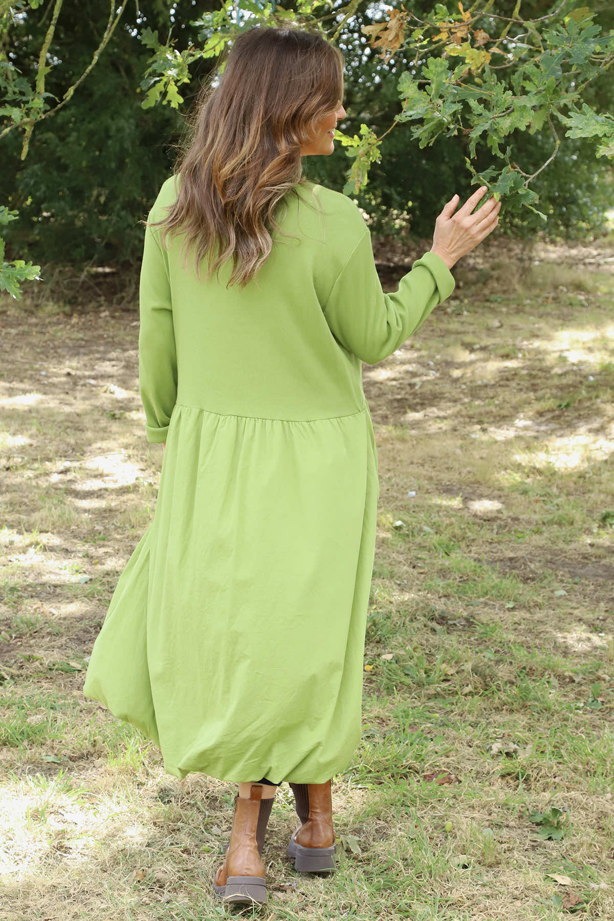 Sandown Long Sleeve Puffball Cotton Dress Olive