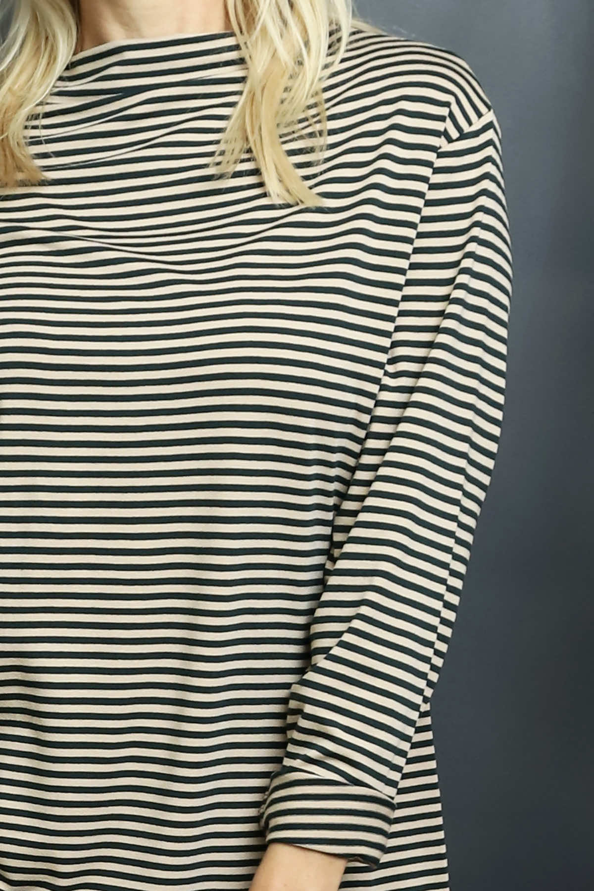 Lyssa Cowl Neck Stripe Top Bottle Green