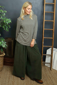 Lyssa Cowl Neck Stripe Top Bottle Green