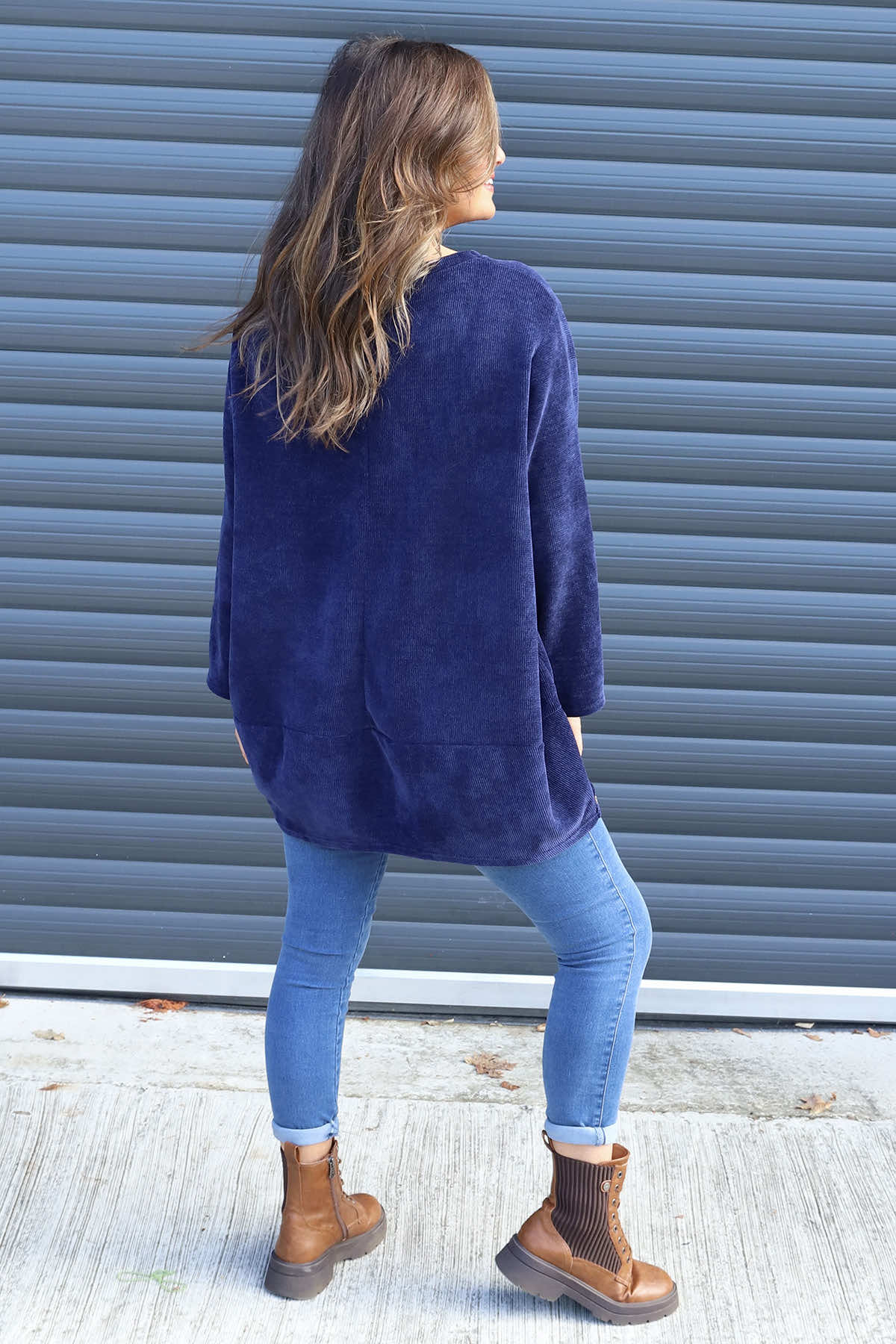 Kiera Button Detail Cord Top Navy