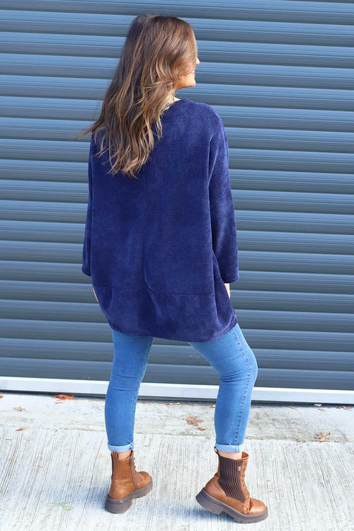 Kiera Button Detail Cord Top Navy - Image 4