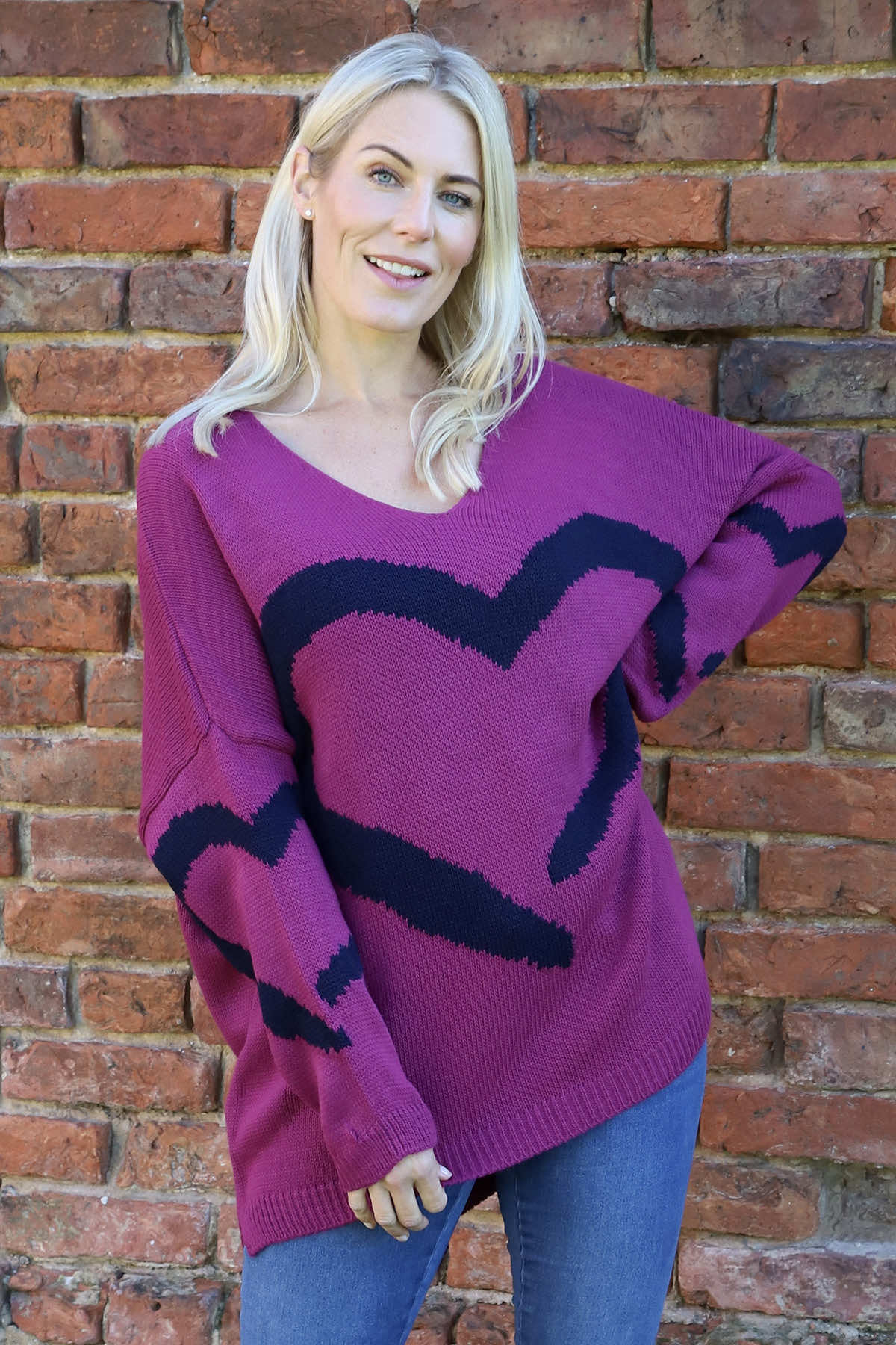 Roxanna Heart Knitted Jumper Berry