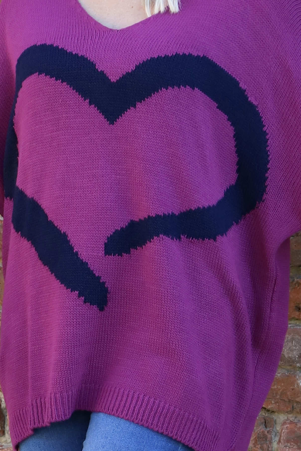 Roxanna Heart Knitted Jumper Berry